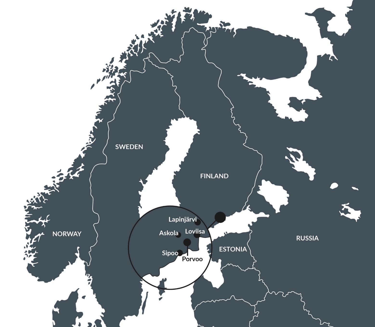 Porvoon omistajakunnat: Laponjärvi, Loviisa, Askola, Sipoo ja Porvoo.