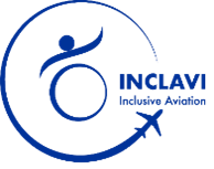 Inclavi-logo, jossa on tyylitelty lentokoneen lentoreitti ja teksti: Inclusive Aviation.