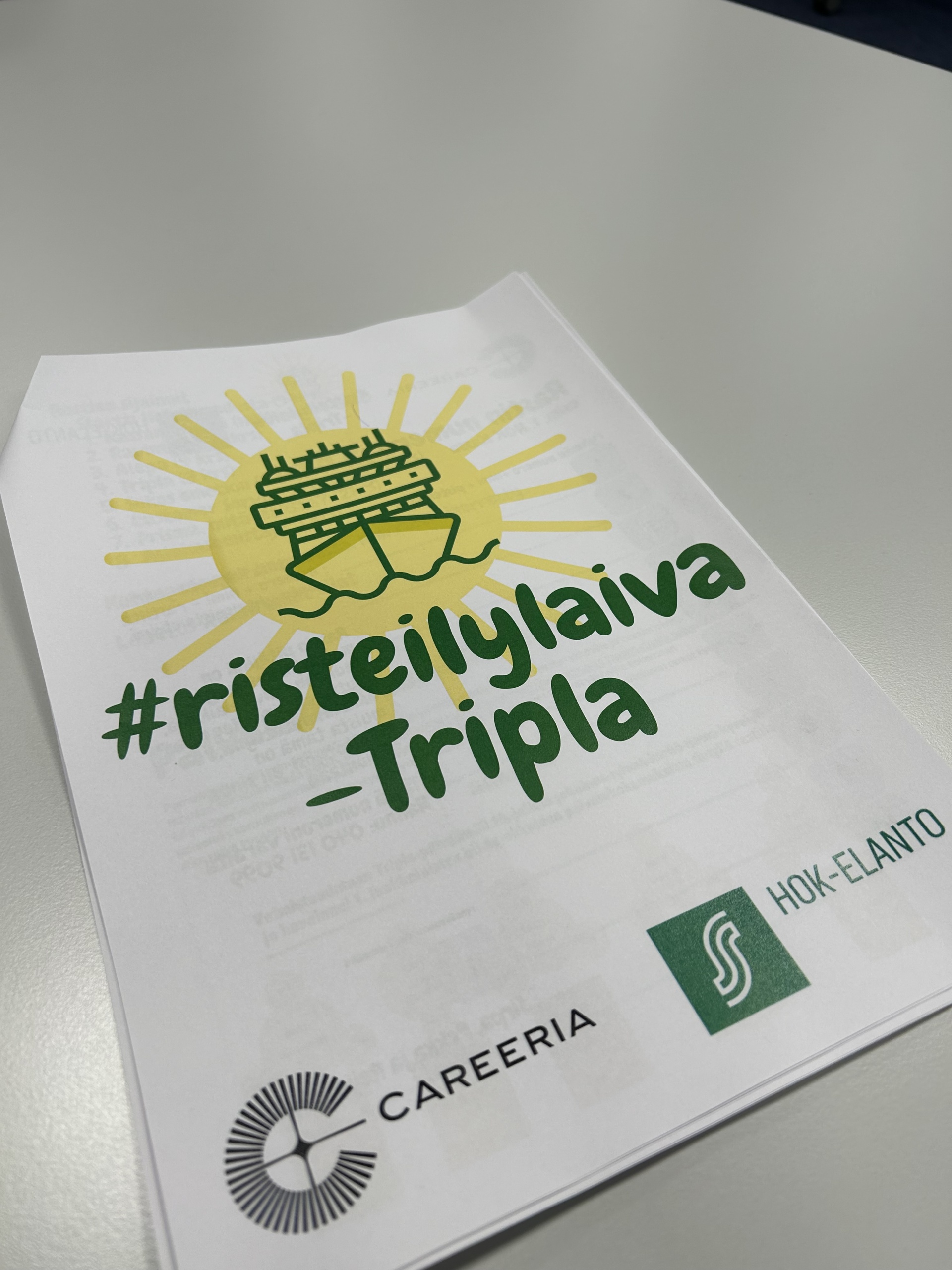 Tehtäväksianto, jossa lukee risteilylaiva Tripla sekä Careerian ja HOK-Elannon logot.