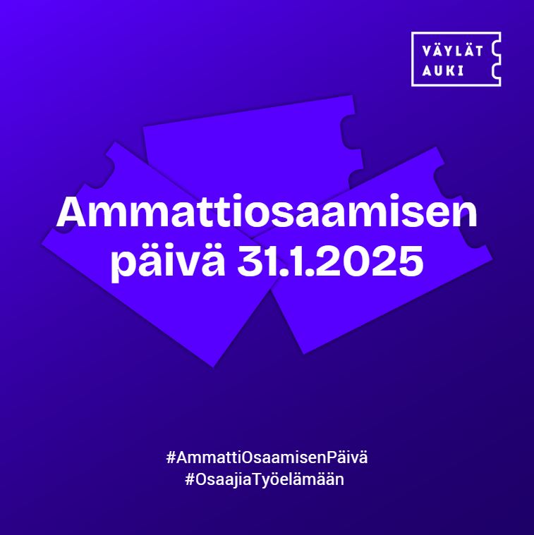 Sinisellä pohjalla kolme metrolipun ääriviivaa ja teksti: Ammattiosaamisen päivä 31.1.2025.