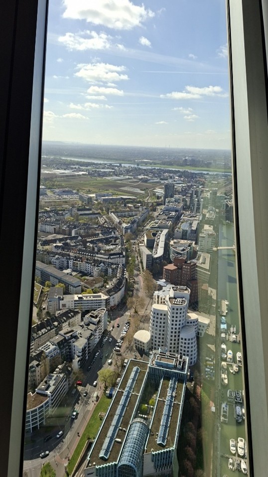 Vy av Dusseldorf från stadens landmärke "Rheine Tower".