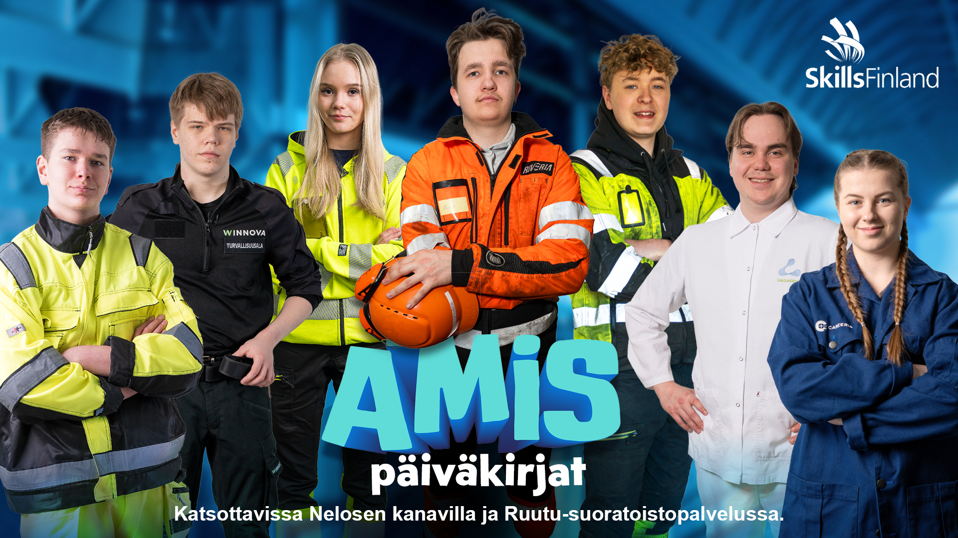 Ryhmäkuva Amispäiväkirjat-sarjan pääesiintyjistä.